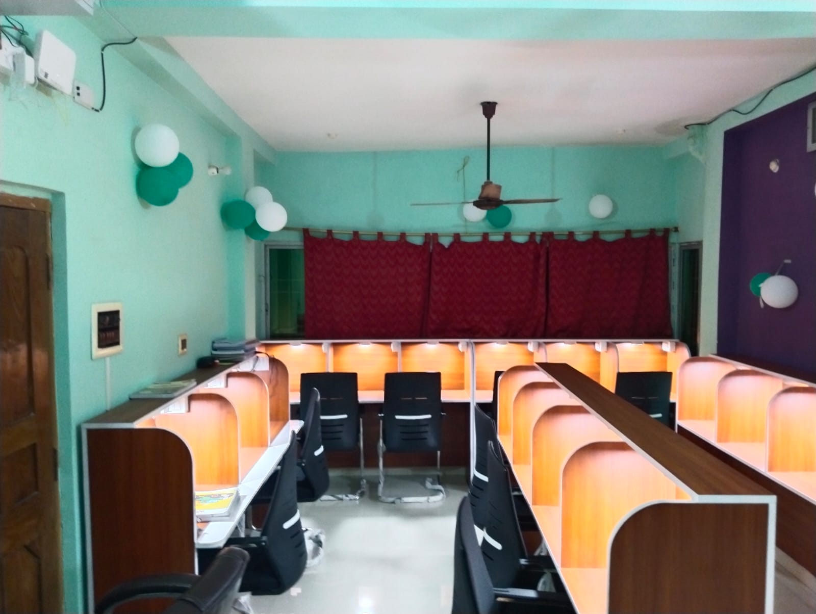 Private study cabins with individual lighting inside Shahida Memorial Library